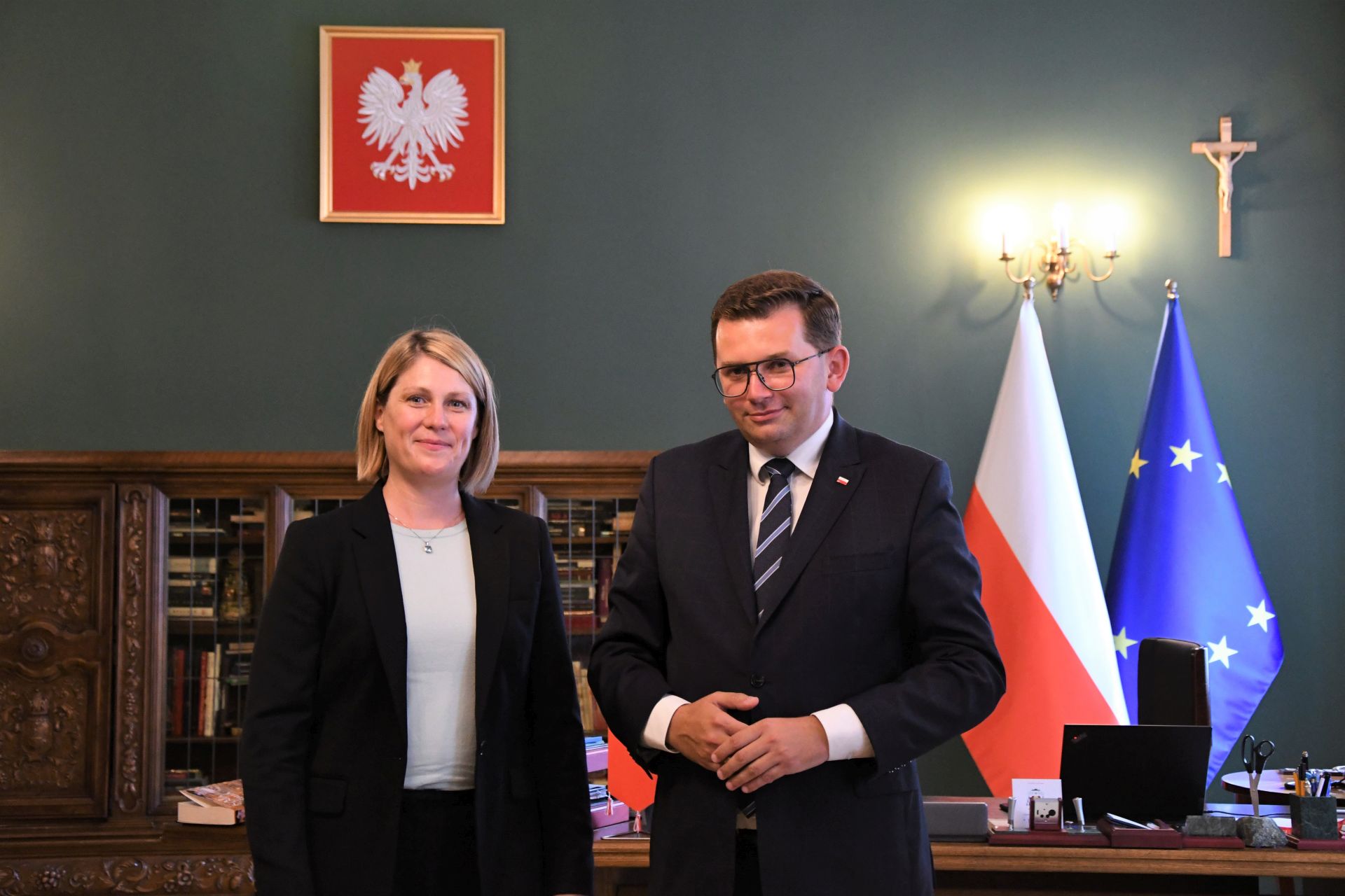 Konsul generalna USA w Krakowie Erin Nickerson z wizytą u wojewody małopolskiego Łukasza Kmity